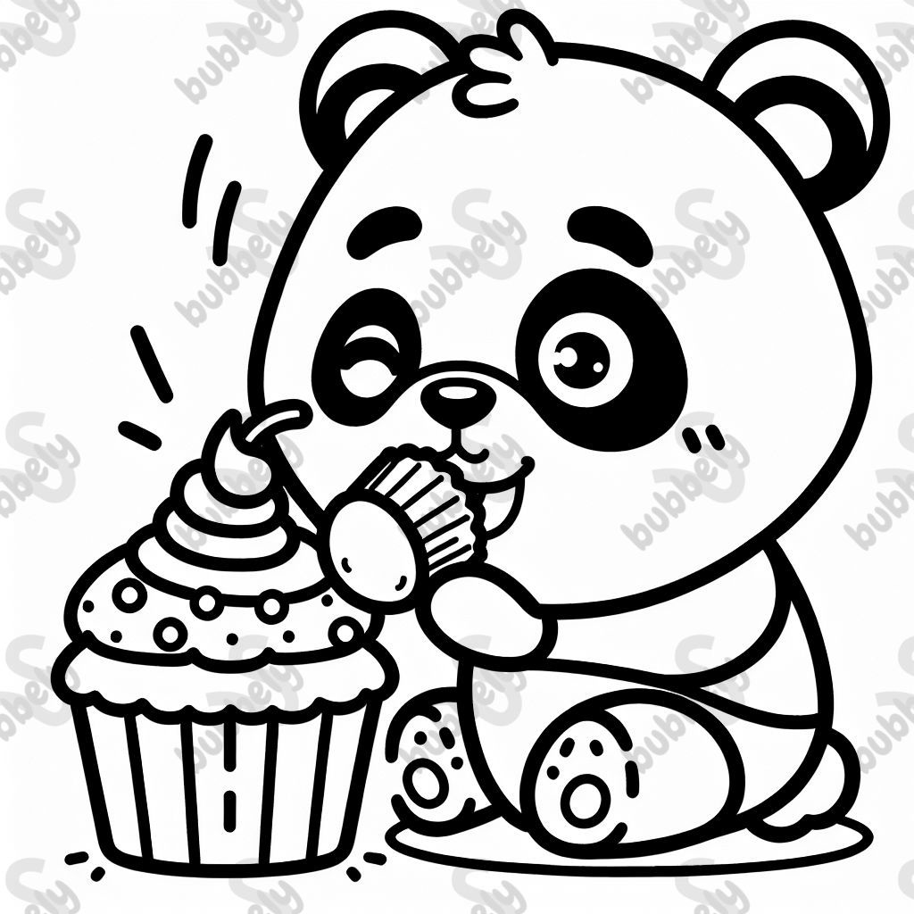 panda eating a cupcake