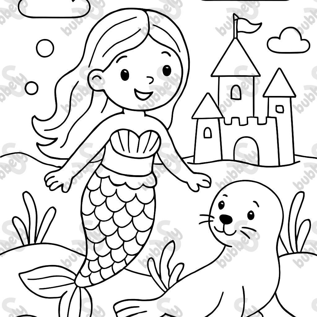 Mermaid with seal and sea castle