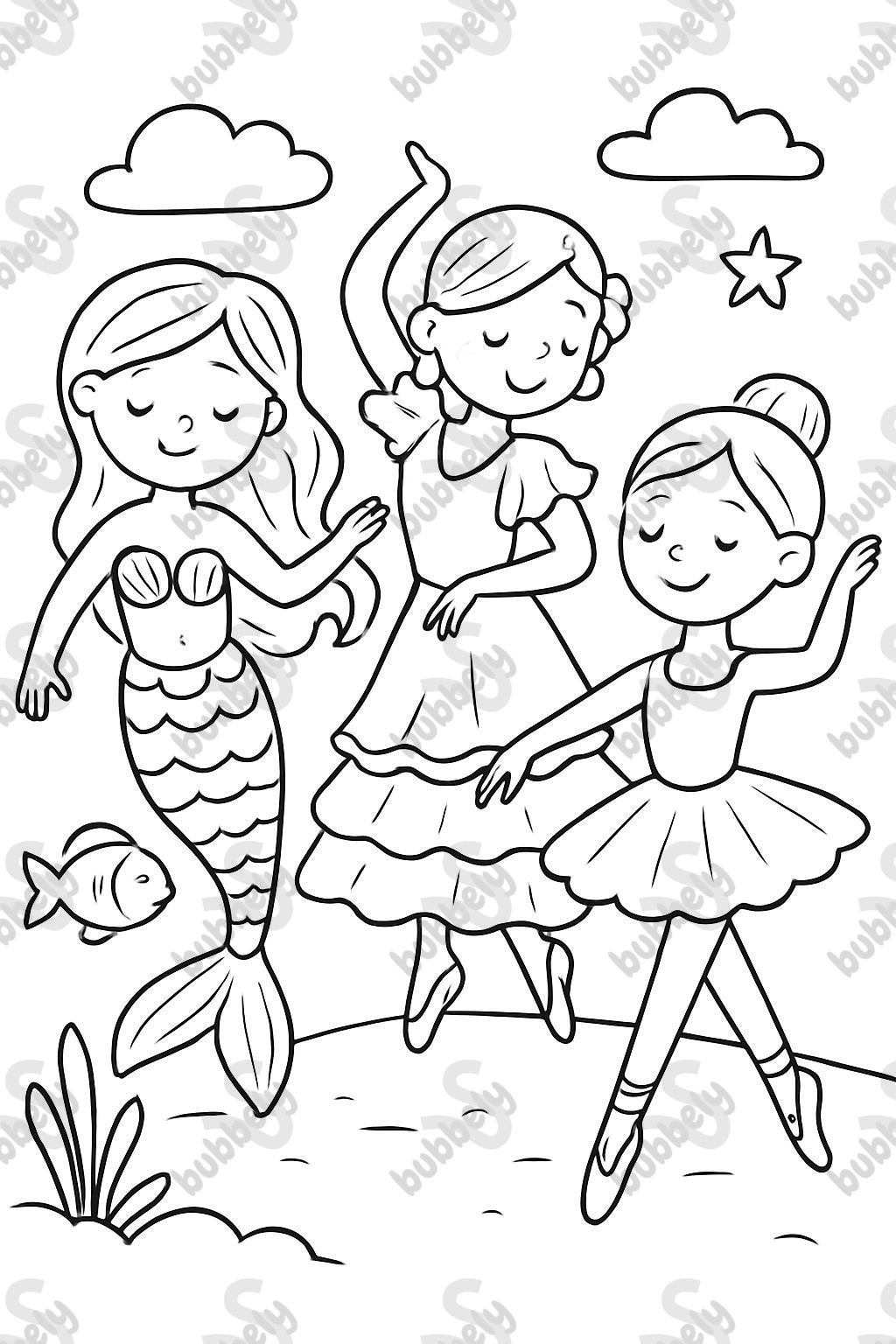 Mermaid with flamenco dancer and ballerina