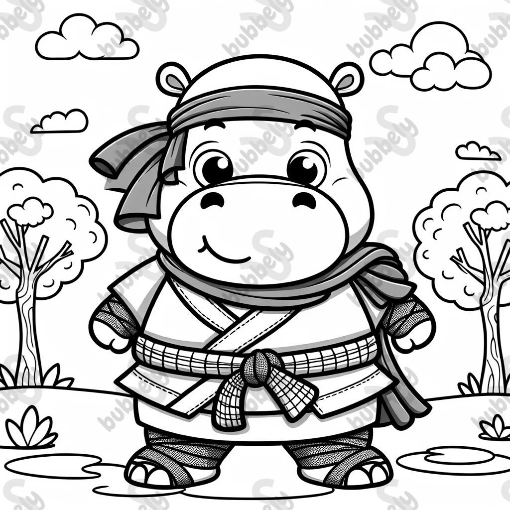 Hippo in ninja gear