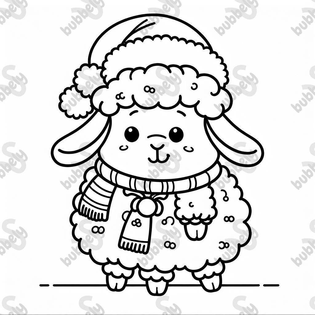 a fluffy sheep wearing a christmas outfit