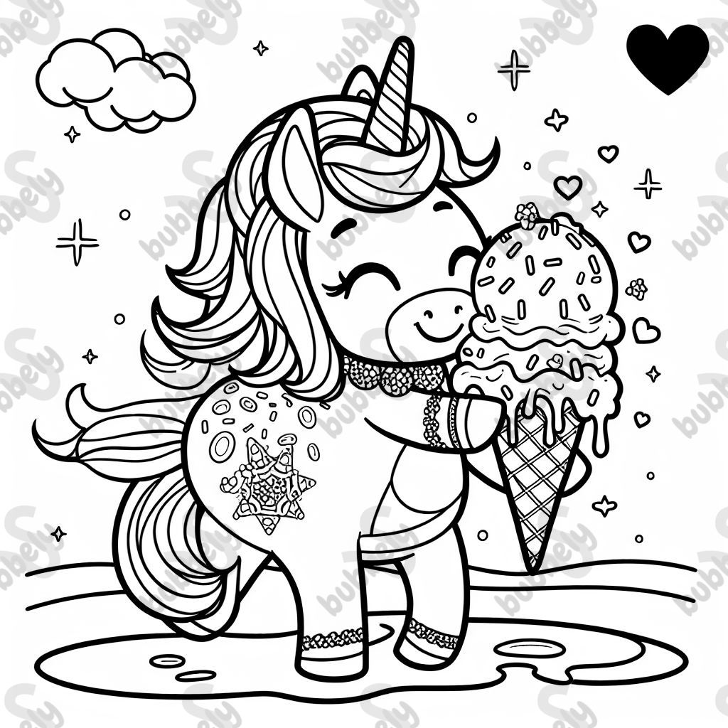 a unicorn kisssing an ice cream cone with sprinkles