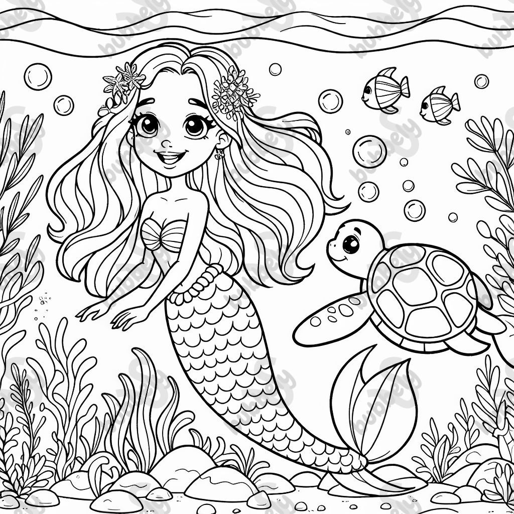 mermaid with a pet turtle