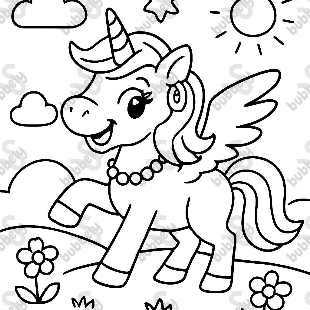 Winged unicorn with earrings and a necklace