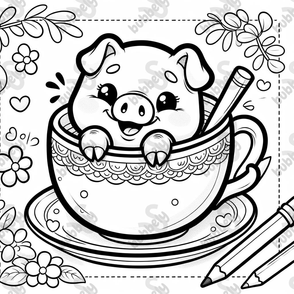 A cute pig peeking out of a teacup