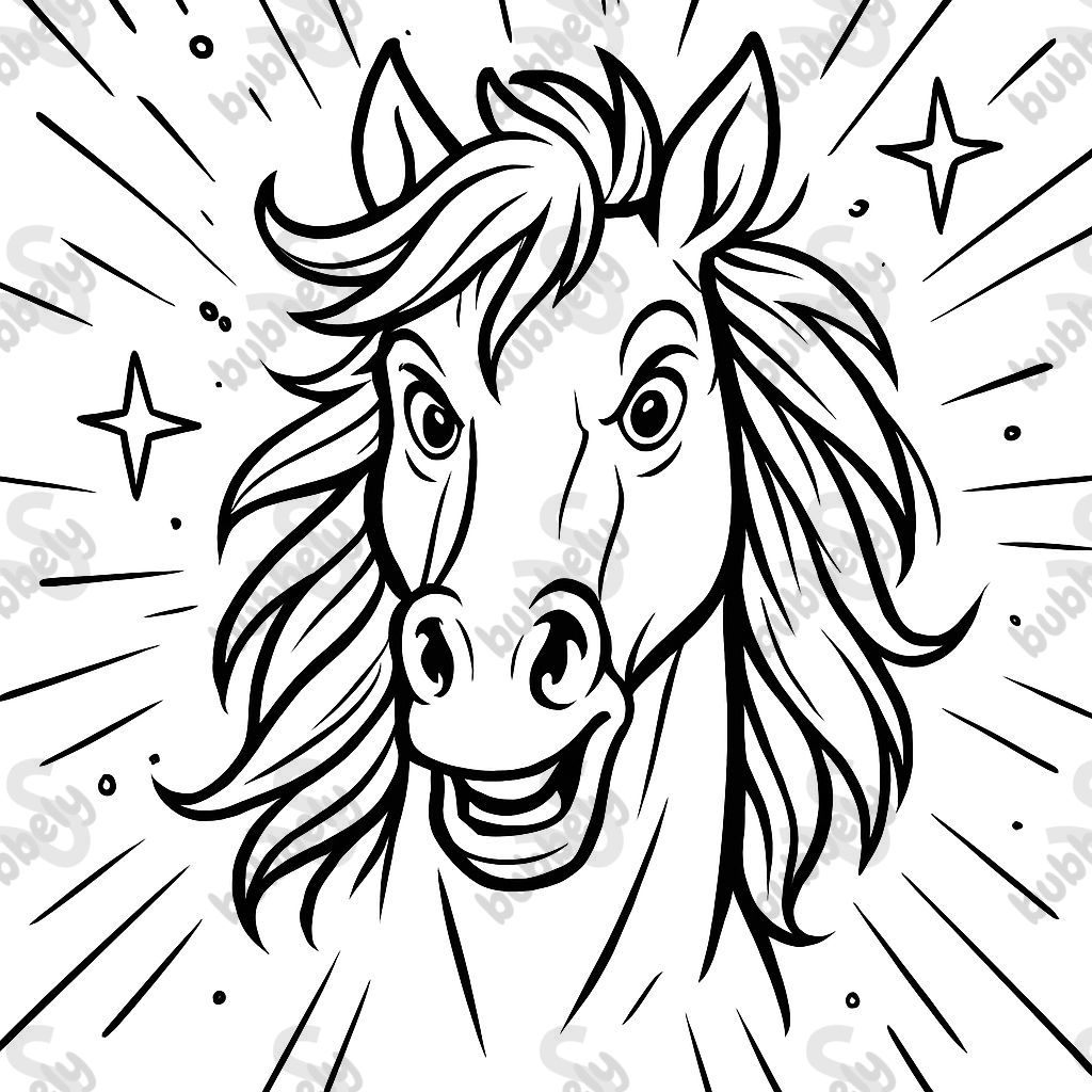 Horse head from the front with mane on the right and left