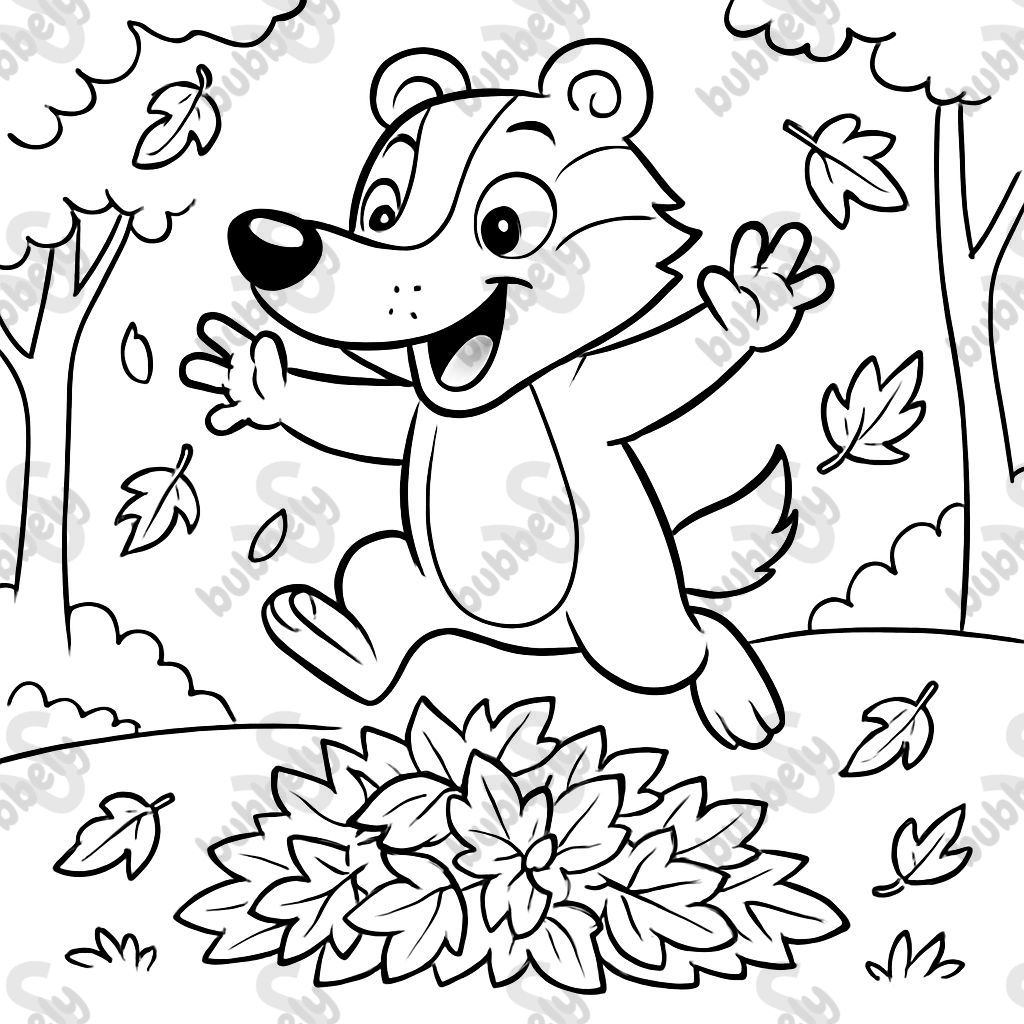 Un blaireau sur le point de sauter dans une pile de feuilles d'automne. Un blaireau sur le point de sauter dans une pile de feuilles d'automne.