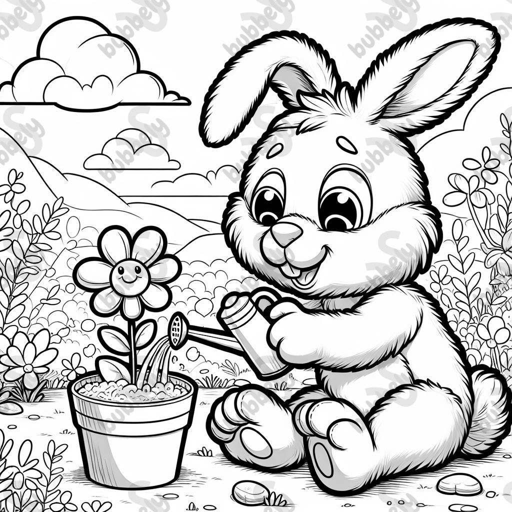 Human like bunny gardening