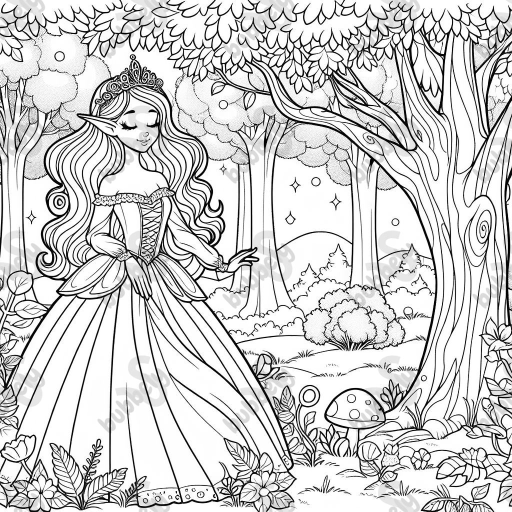Magical forest with a elegant elven female