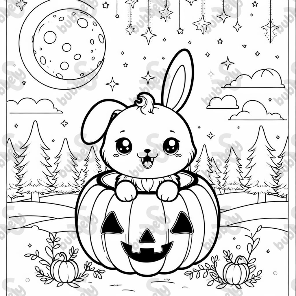 Cute vampire bunny inside a pumpkin