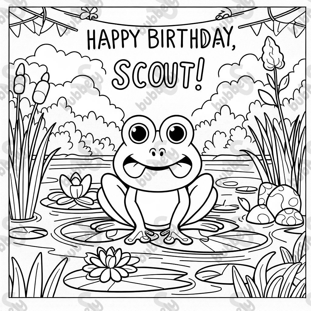 Frog saying happy birthday Scout