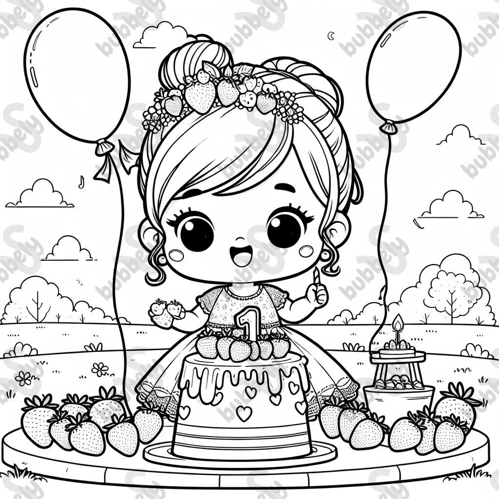 1st birthday sakeena with strawberries and balloons