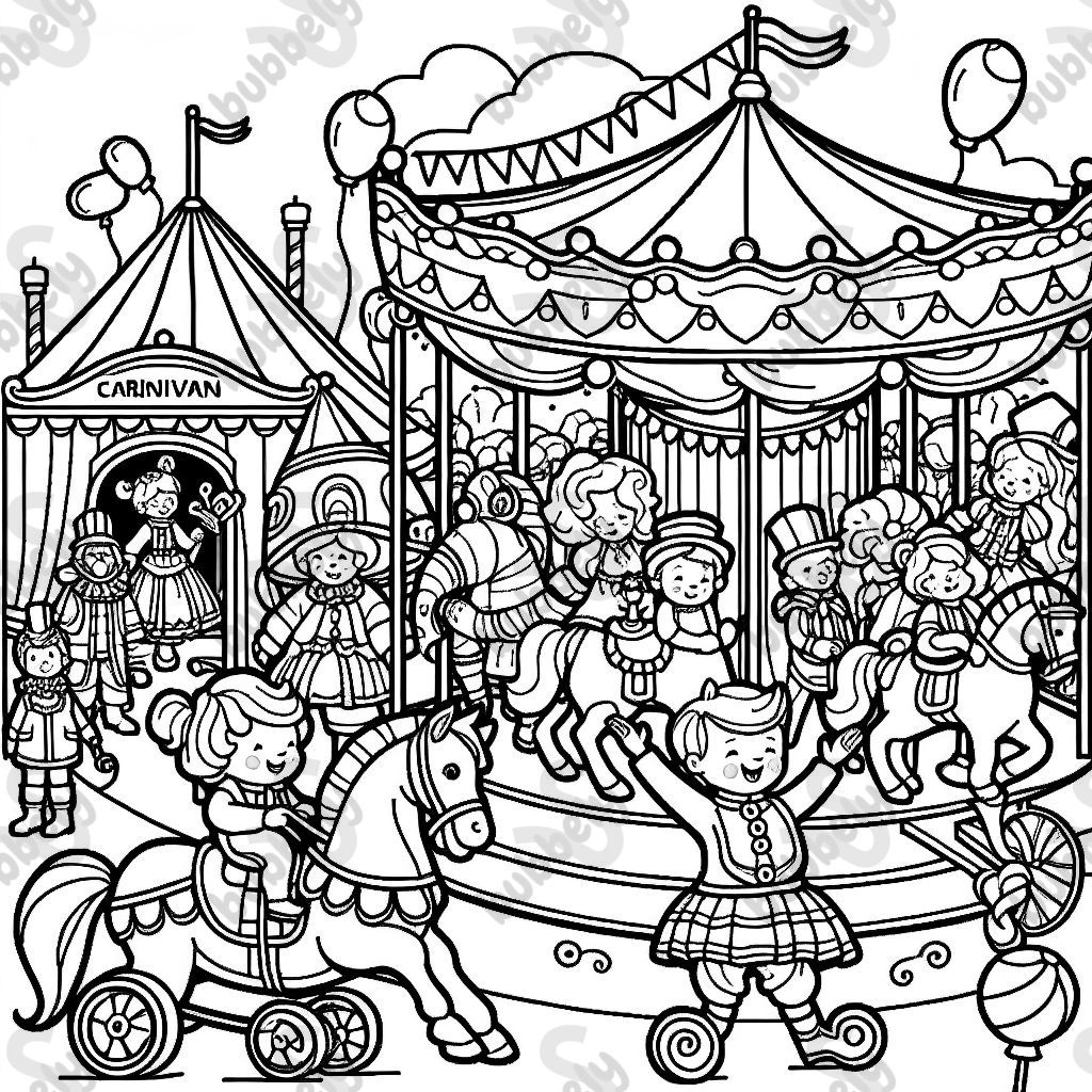 A colorful coloring page for kids featuring Carnival themes. A colorful coloring page for kids featuring Carnival themes.