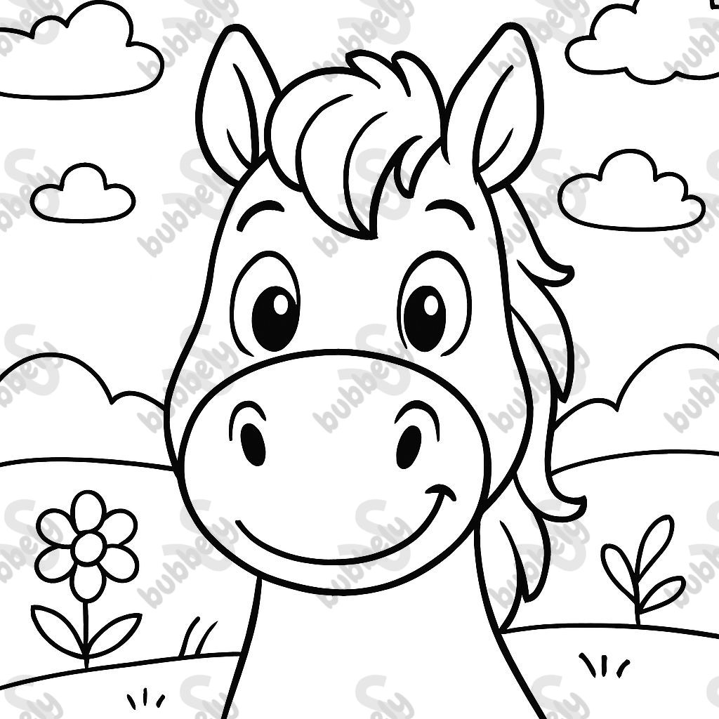 Simple horse face front view with closed mouth