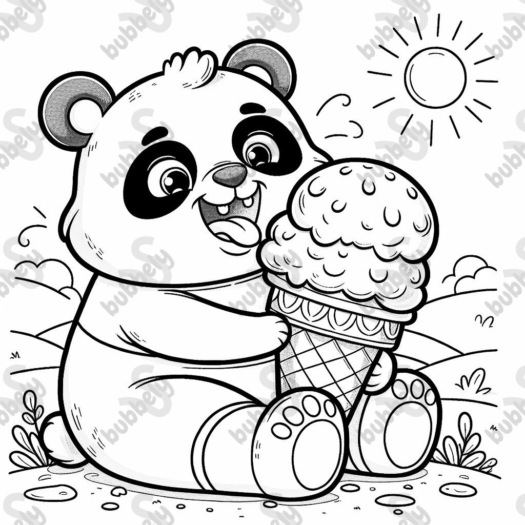 A panda eating ice cream