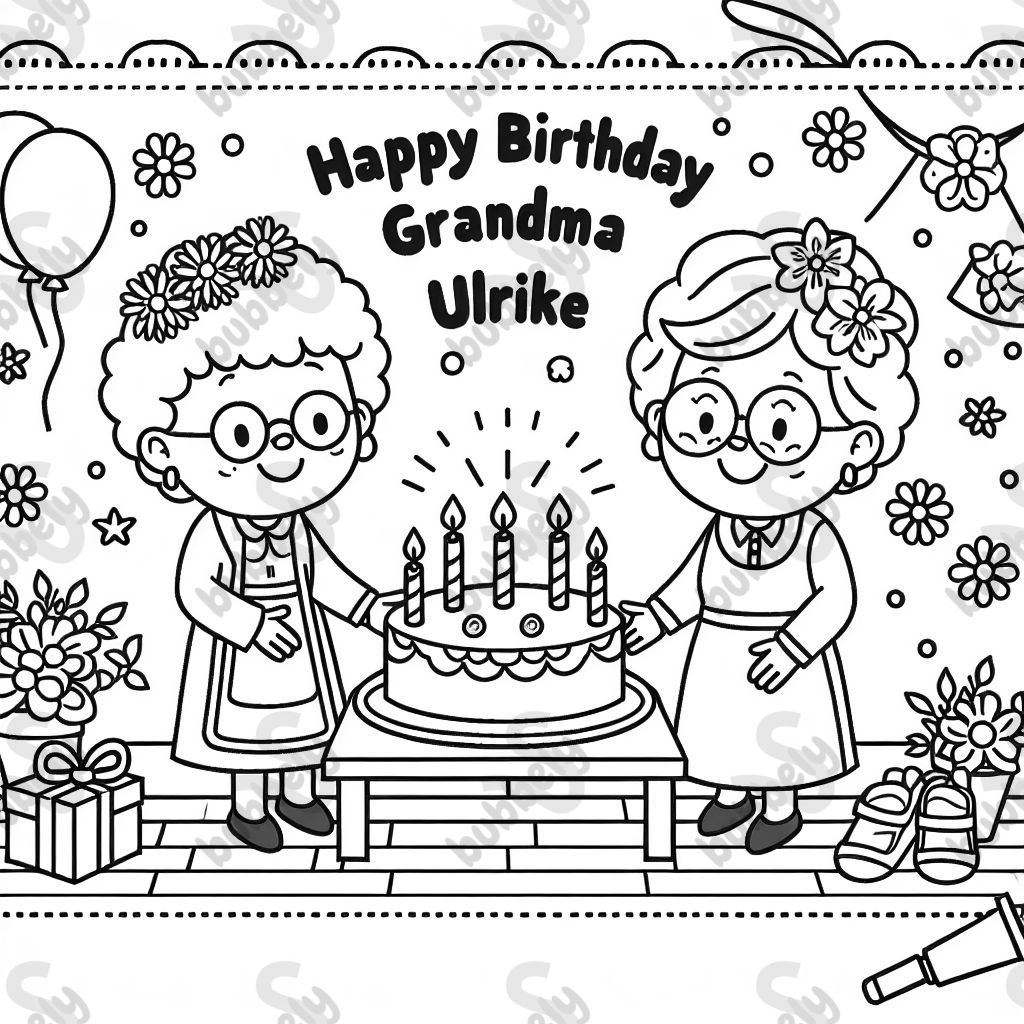 Ein Bild zum Geburtstag für die Oma. Mit Text "Alles Gute zum Geburtstag Oma Ulrike"