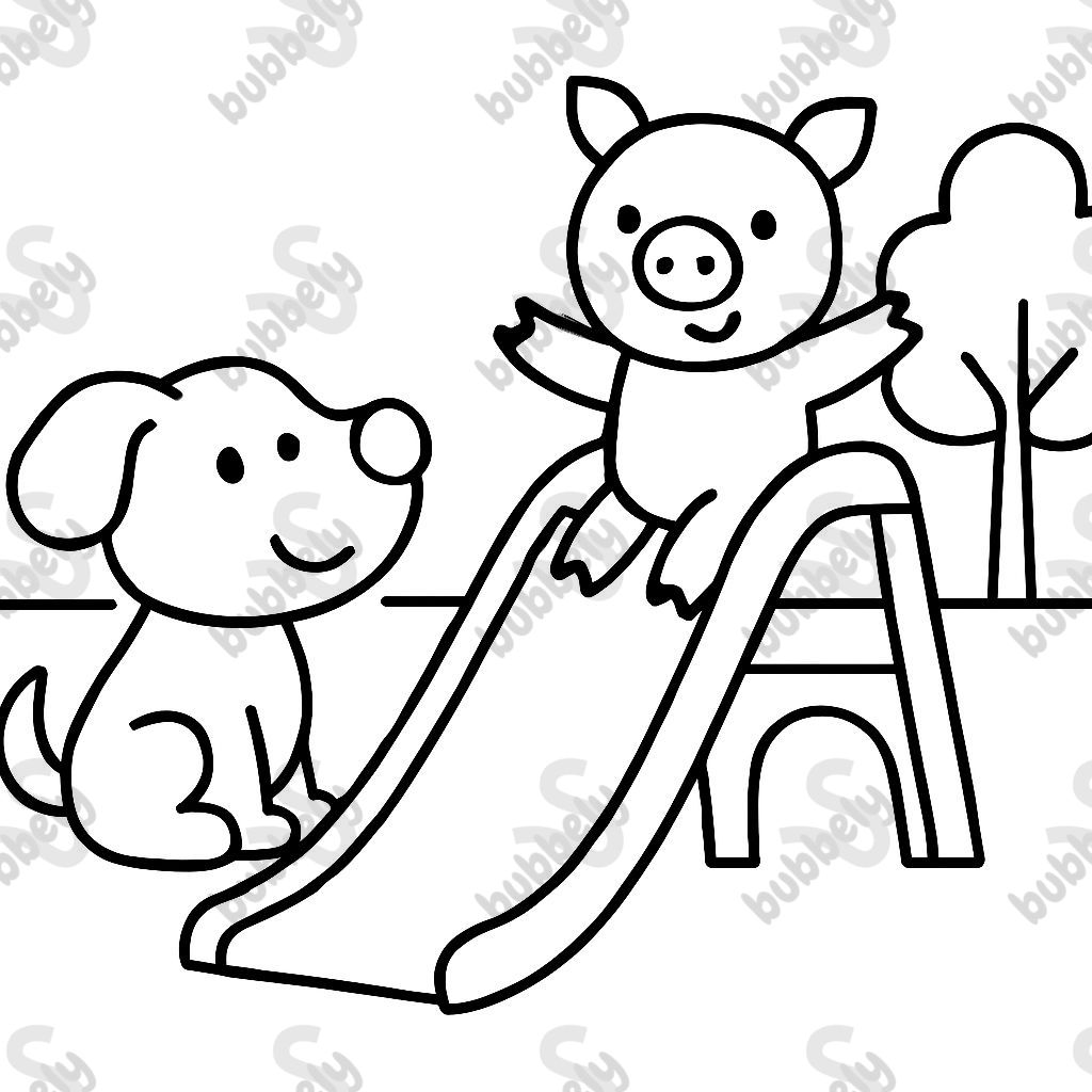 a dog and a pig at a playground
