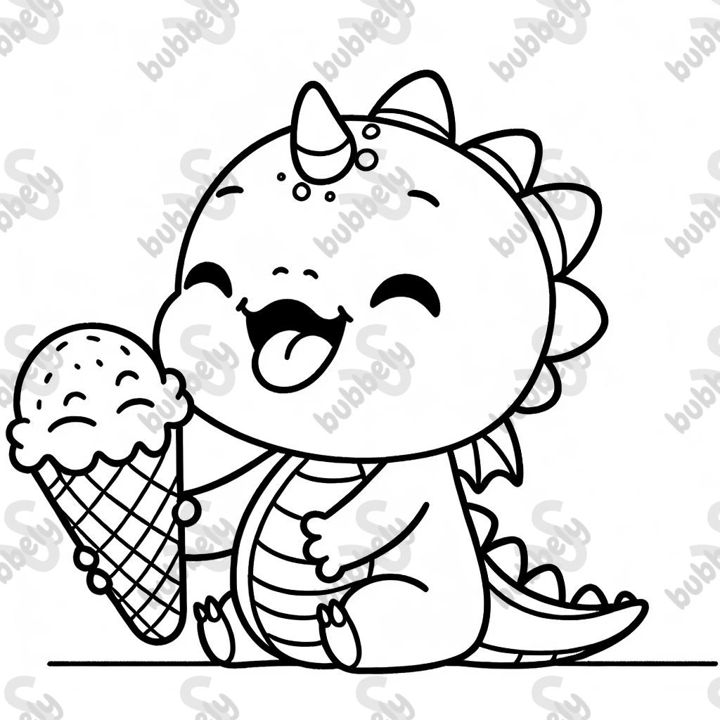 a baby dragon eating a ice cream cone