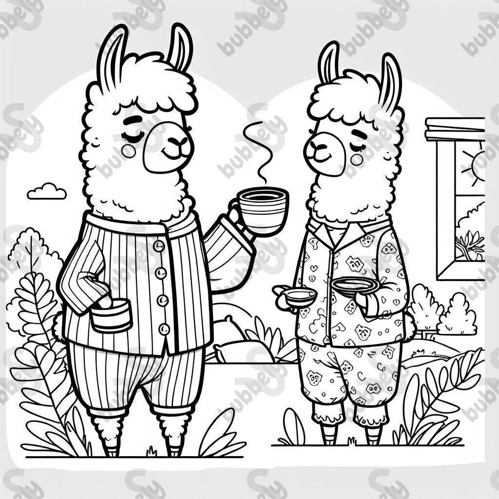 A llama in pajamas with coffee
