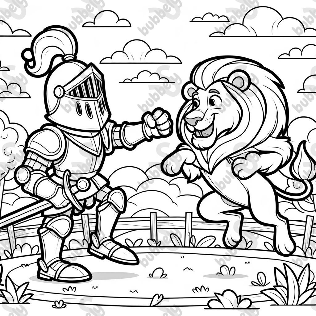 einen Ritter der gegen einen Löwen kämpft