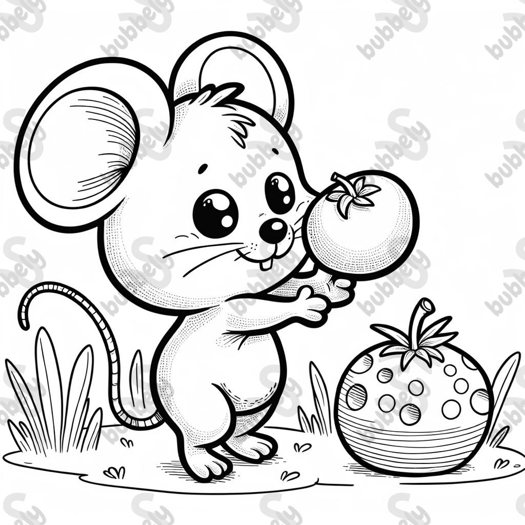 a small mouse holding a round tomato between its hands