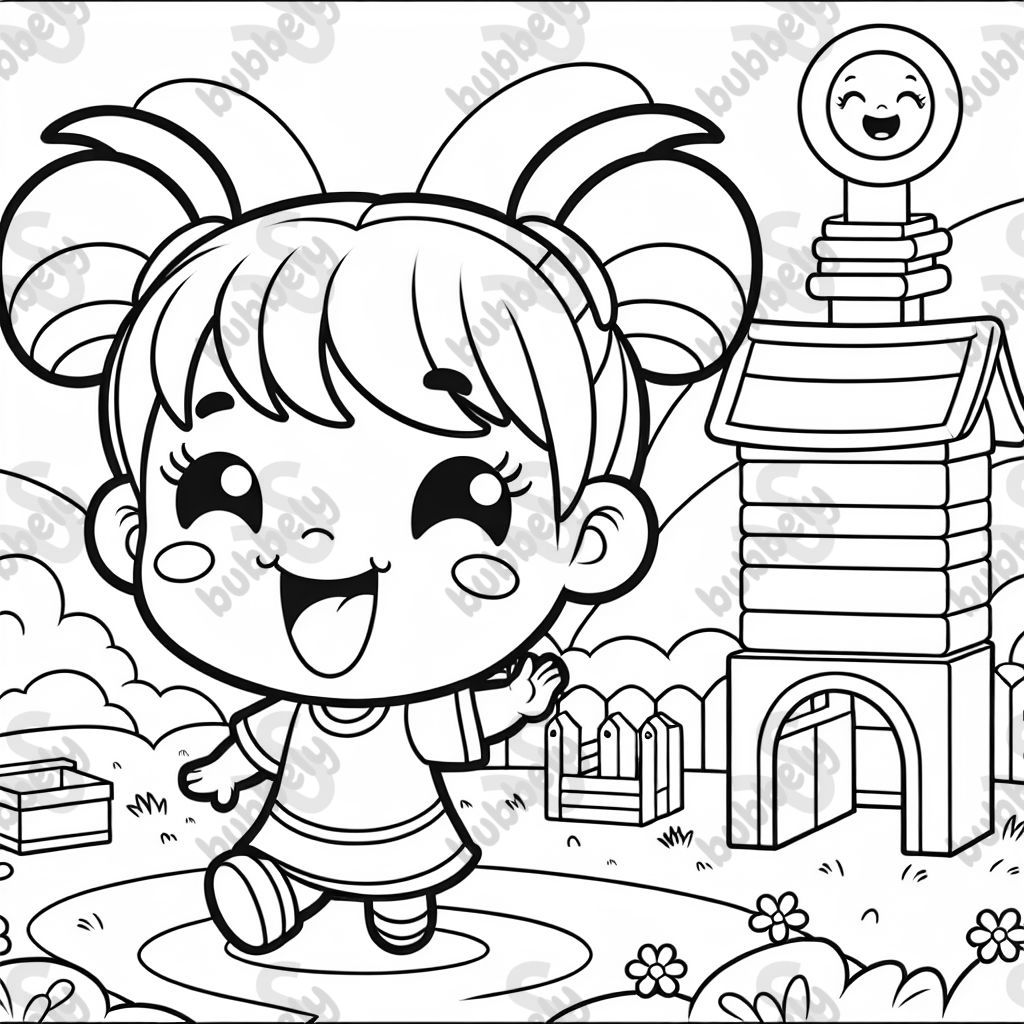 Bébé fille chinoise de dessin animé avec des couettes qui sourit. Bébé fille chinoise de dessin animé avec des couettes qui sourit.