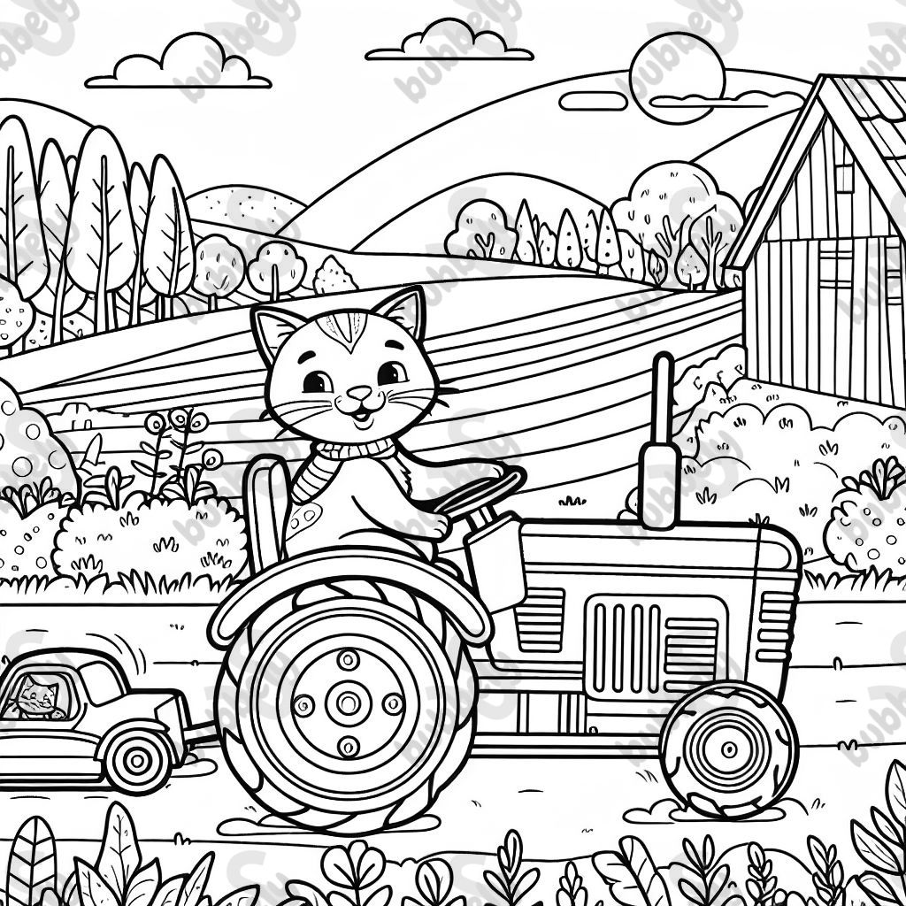 eine Katze, die einen Traktor fährt