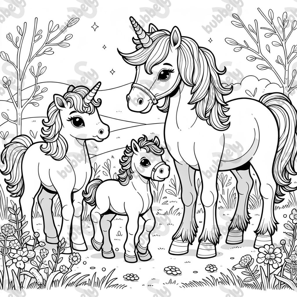 Unicorn baby with mama and foal with mama
