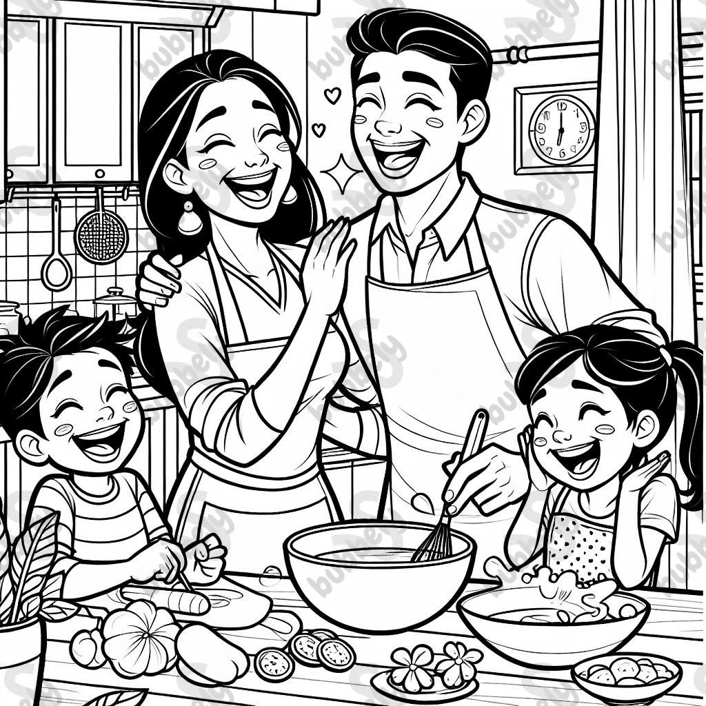 mama und papa machen für sohn und tochter essen in der küche