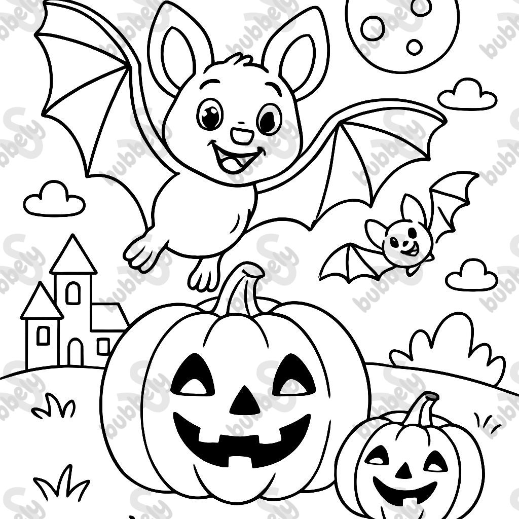 A Halloween image with bat pumpkins
