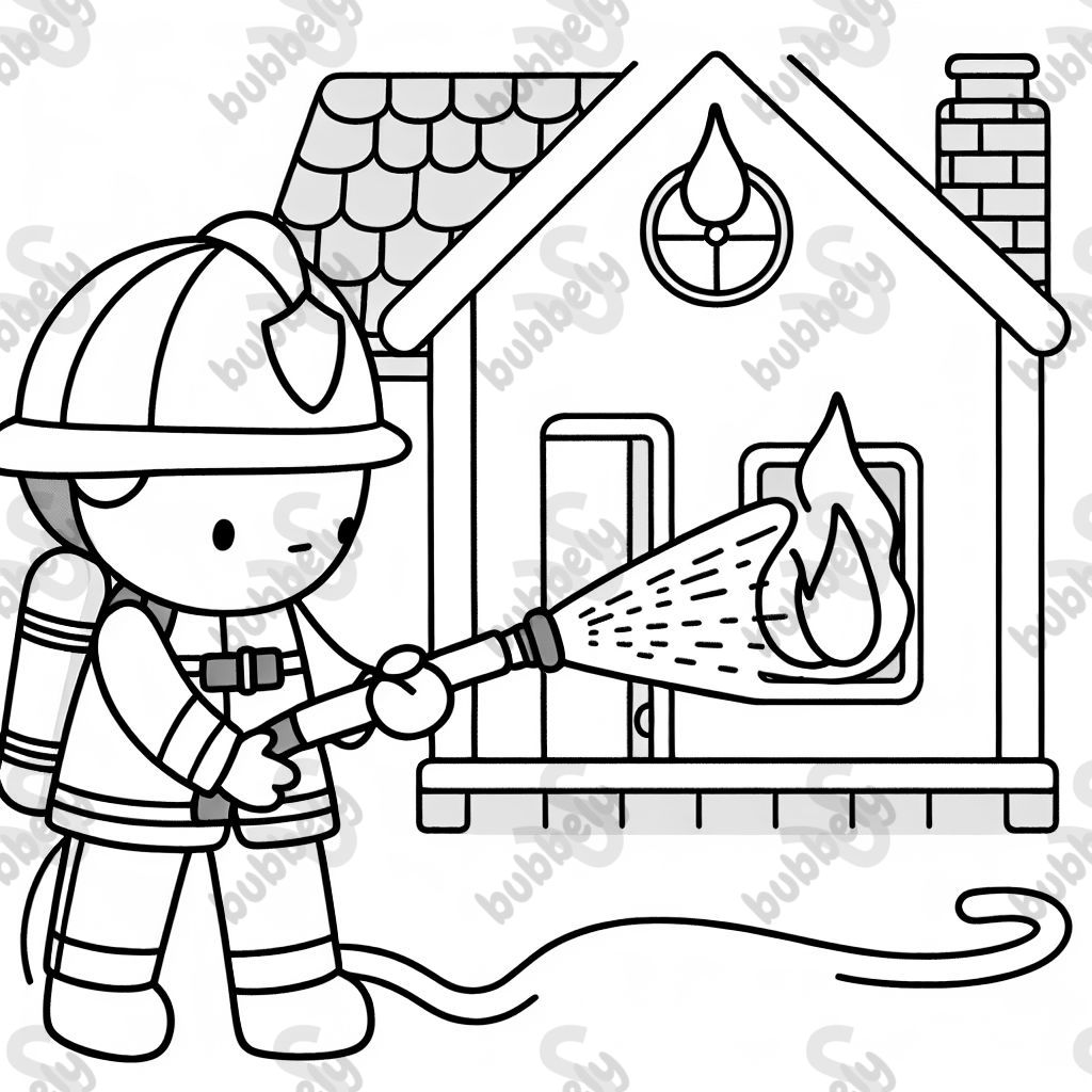 Ein feuerwehrmann der ein brennendes haus löscht 