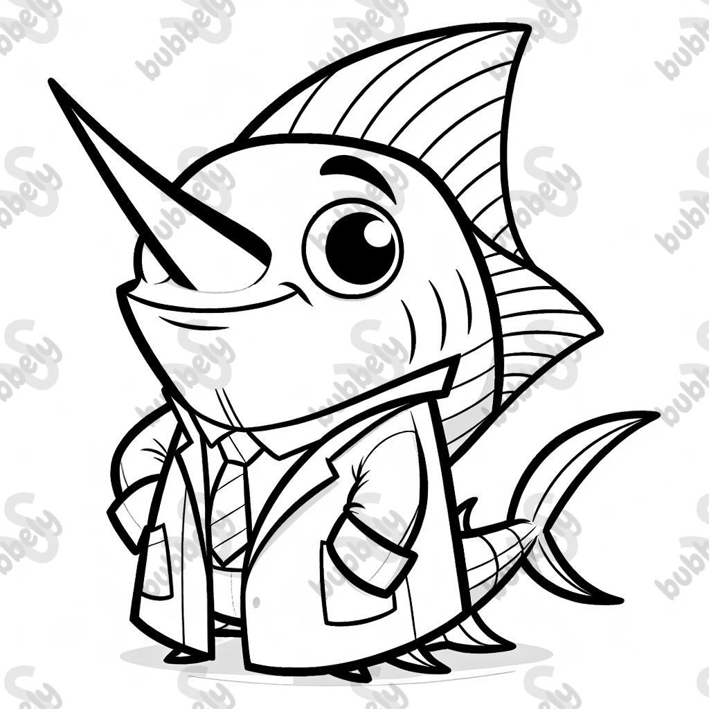 A swordfish in a lab coat