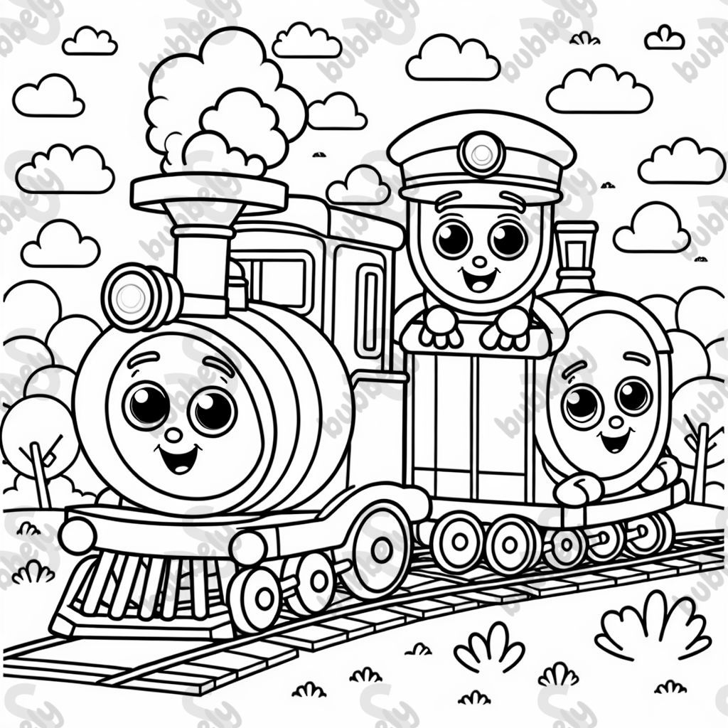 two trains with smiley faces 