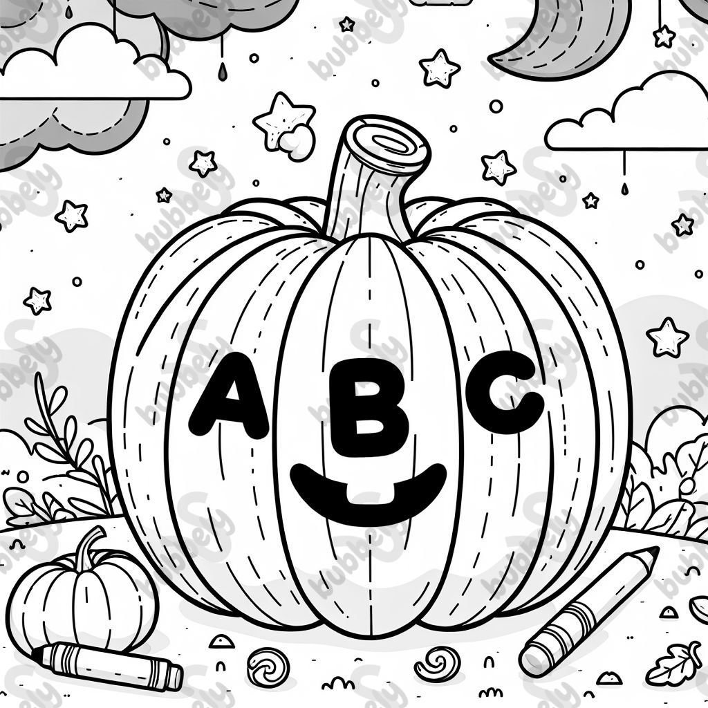 a pumpkin shape using the letters ABM