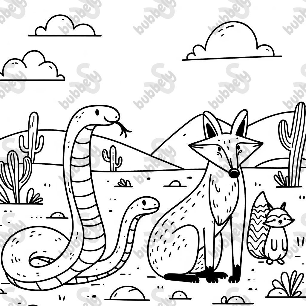 eine Schlange, ein Erdferkel und ein Wüstenfuchs in der Wüste
