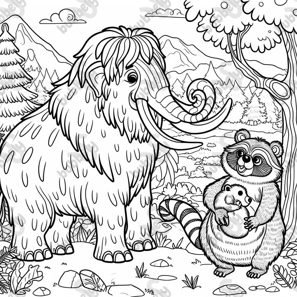 eine Mammutfrau und Waschbärmann haben ein Baby bekommen