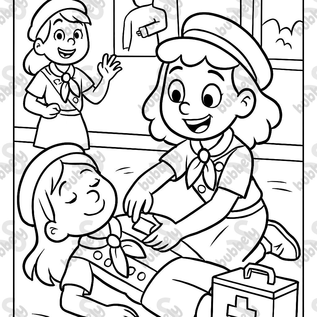 Girl scouts learning about first aid.