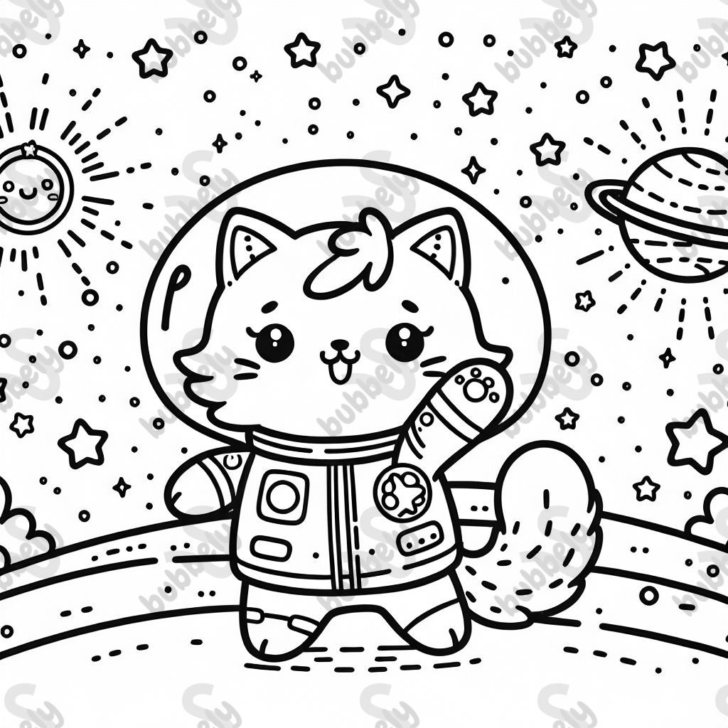 eine süße Weltraumkatze mit hellem Hintergrund