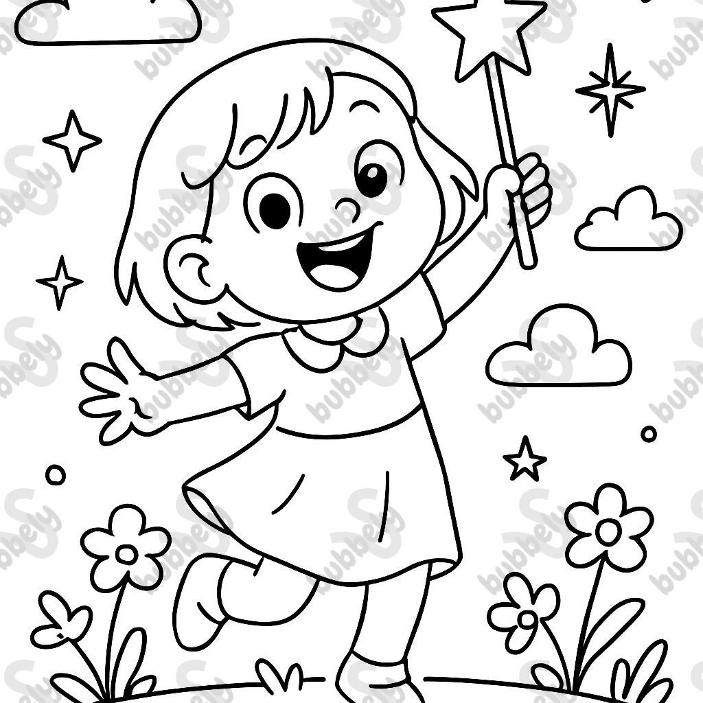 A little girl with short hair that has a magic wand.