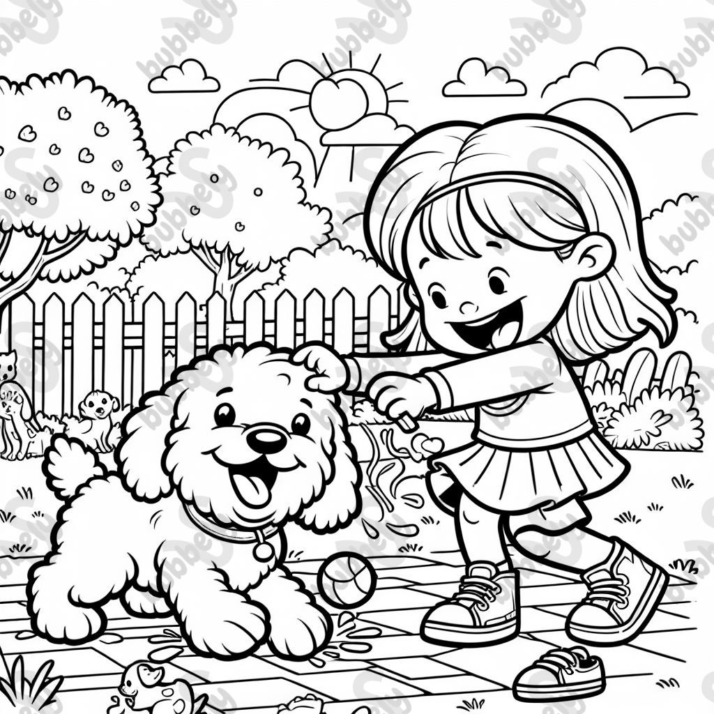 A golden doodle with a little girl