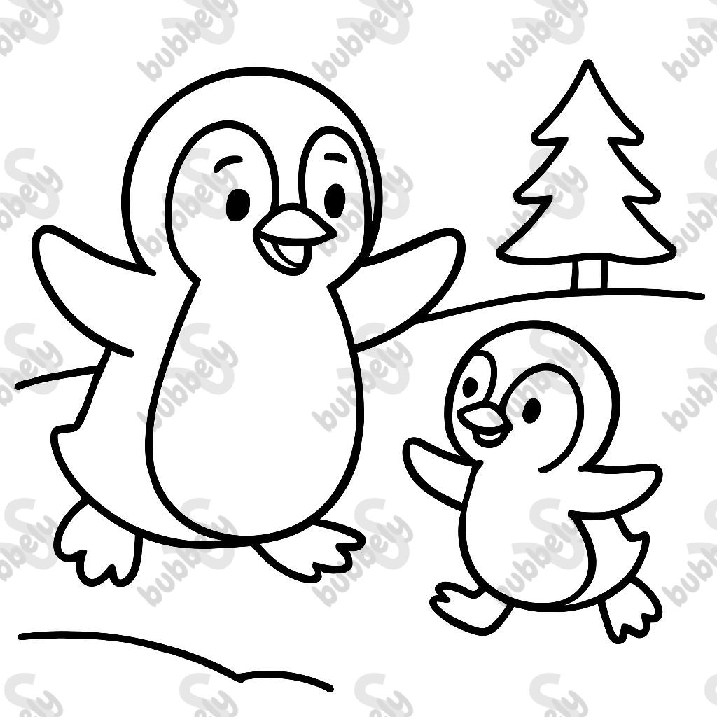 a penguin playing tag with his little brother penguin