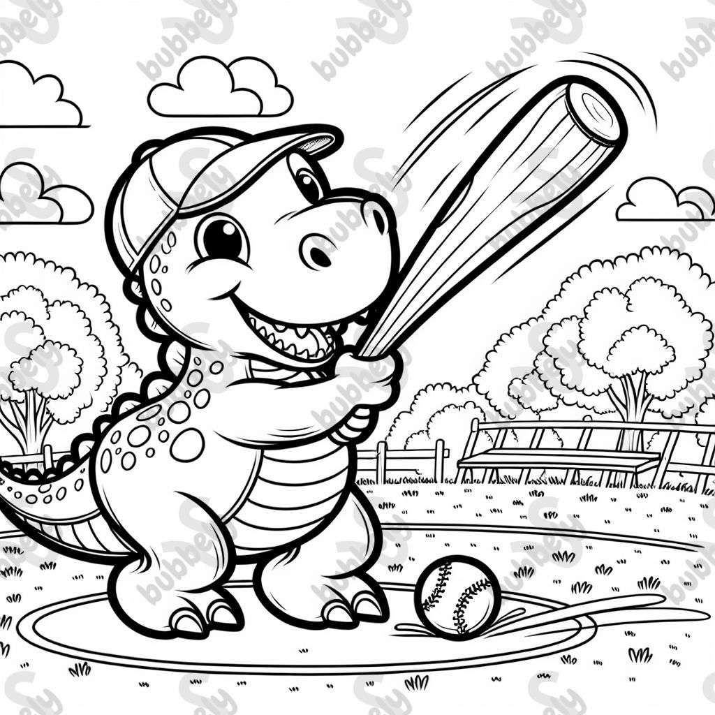 dinosaur playing baseball