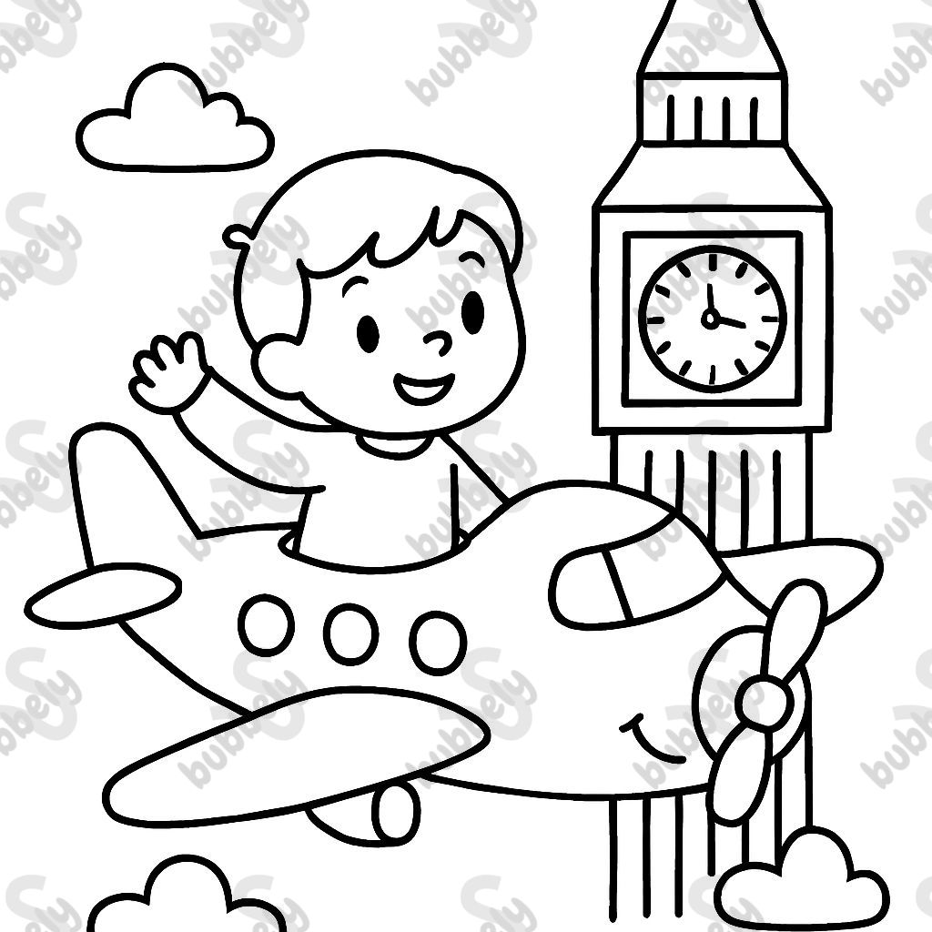 Kid on airplane to London