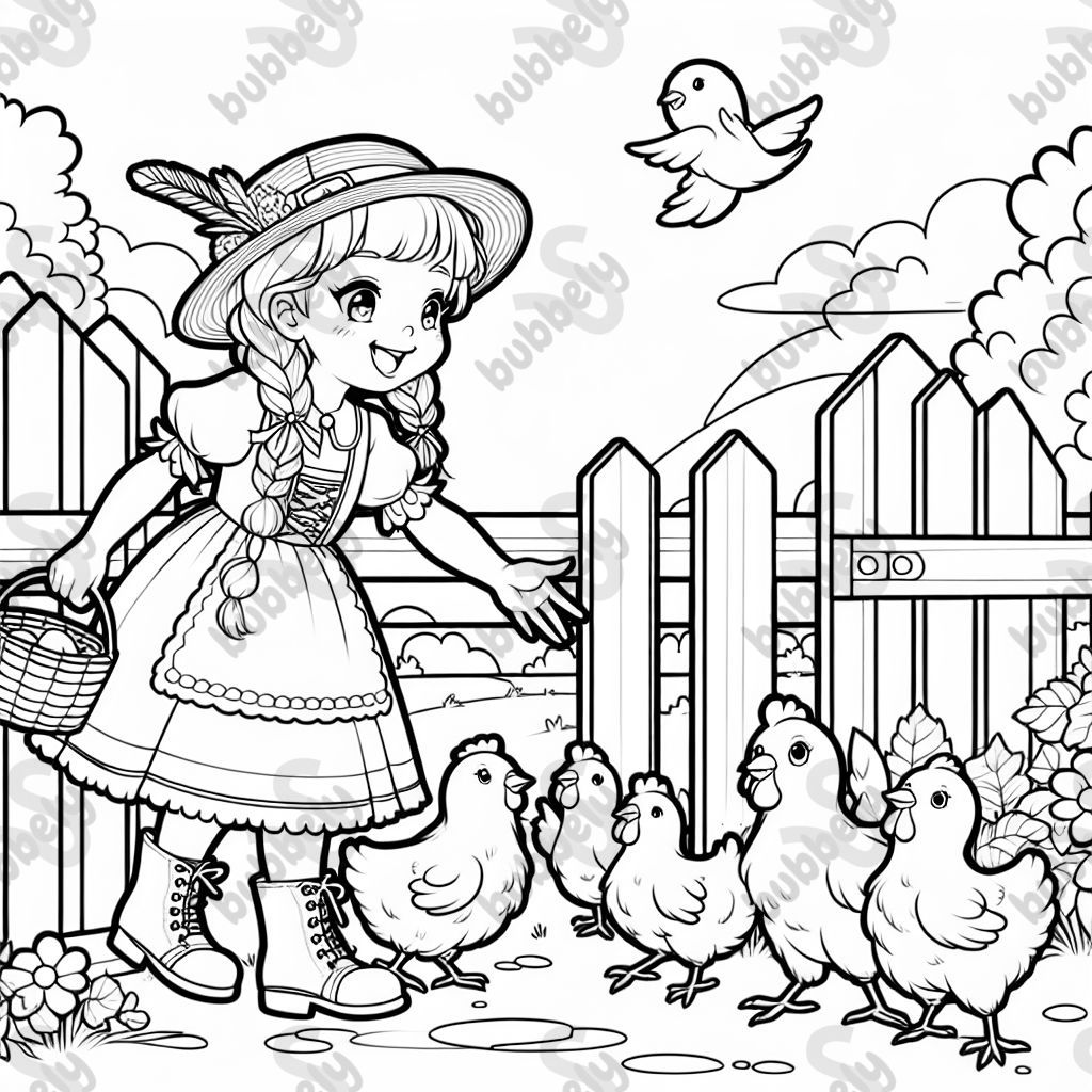 ein Mädchen mit Hühnern 