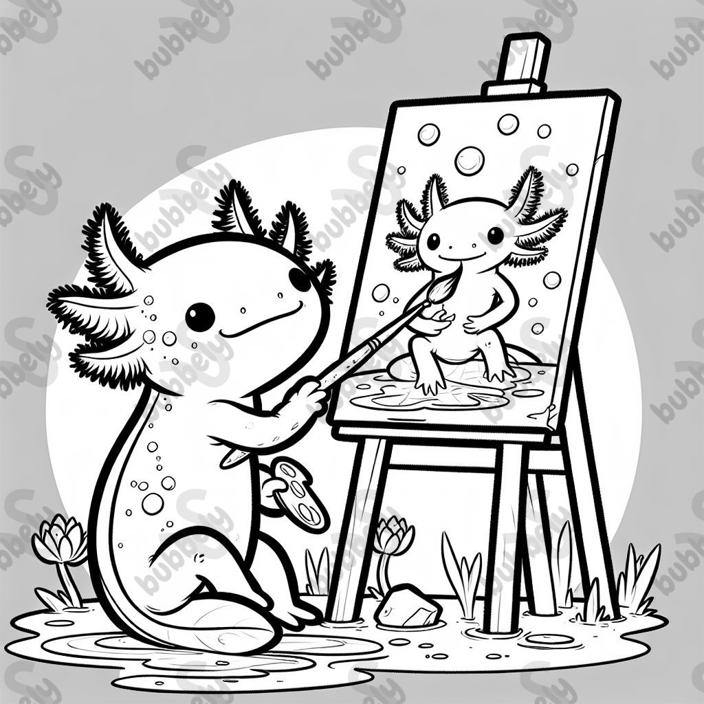 An axolotl painting a self portrait.