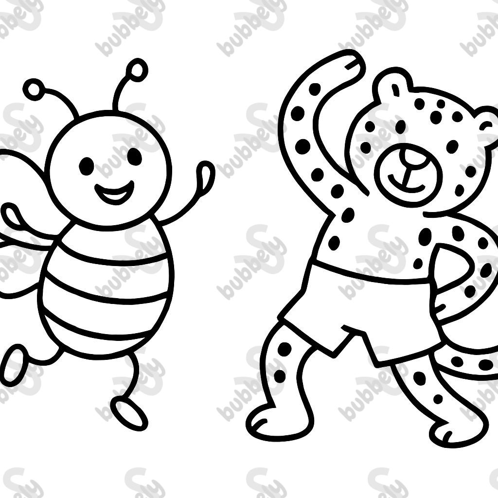 a dancing bee and a gymnastics cheetah wearing shorts