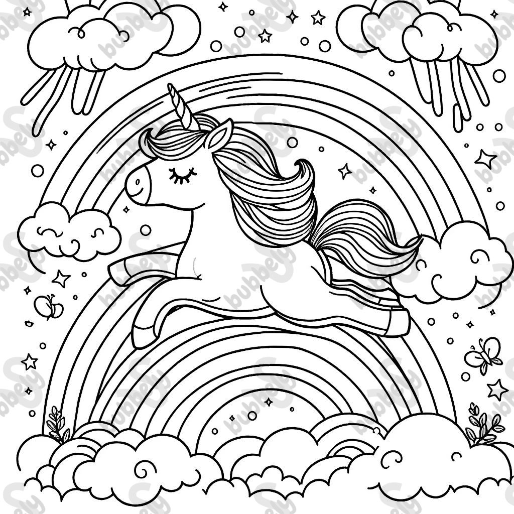 unicorn flying with rainbows