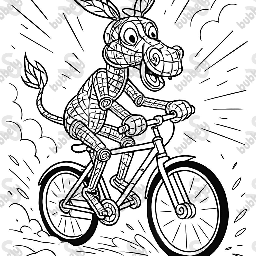 a wire donkey riding a bicycle