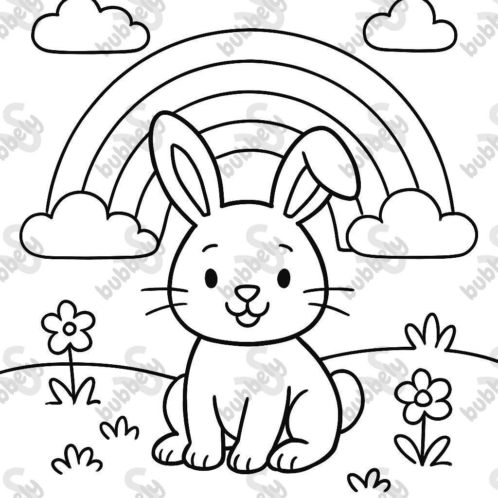 a rabbit under a rainbow