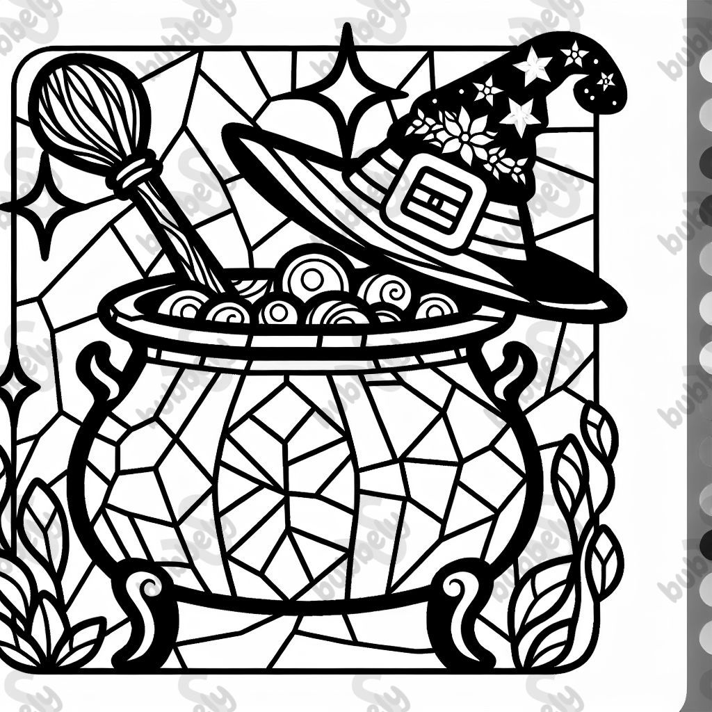 witch cauldron stained glass
